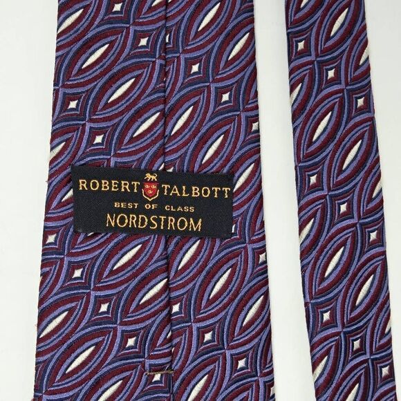 ROBERT TALBOTT BEST OF CLASS SILK TIE RED BLUE TEXTURED WOVEN STRIPE 4" X 57" - Picture 3 of 4